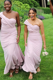Dusky Pink One-Shoulder Long Bridesmaid Dress