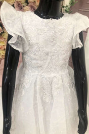 A-Line Pleated Ruffled Sleeve Lace Appliqués Flower Girl Dress