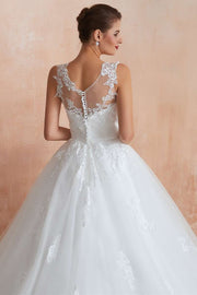 Ball Gown Appliqués Wedding Dress with Sheer Back