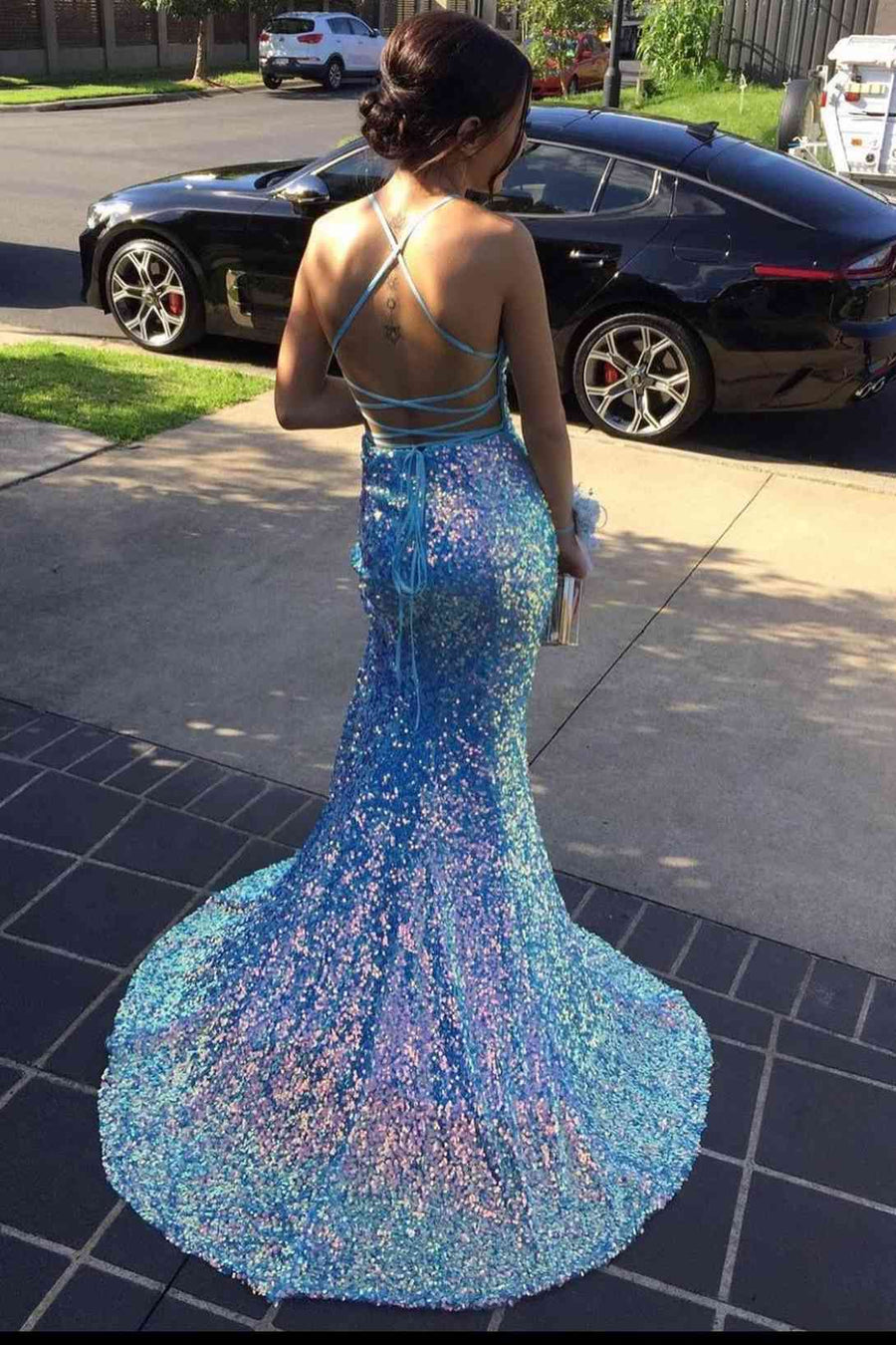 Iridescent Blue Sequin V-Neck Mermaid Long Formal Dress Modsele Iridescent Blue Sequin V-Neck Mermaid Long Formal Dress Modsele