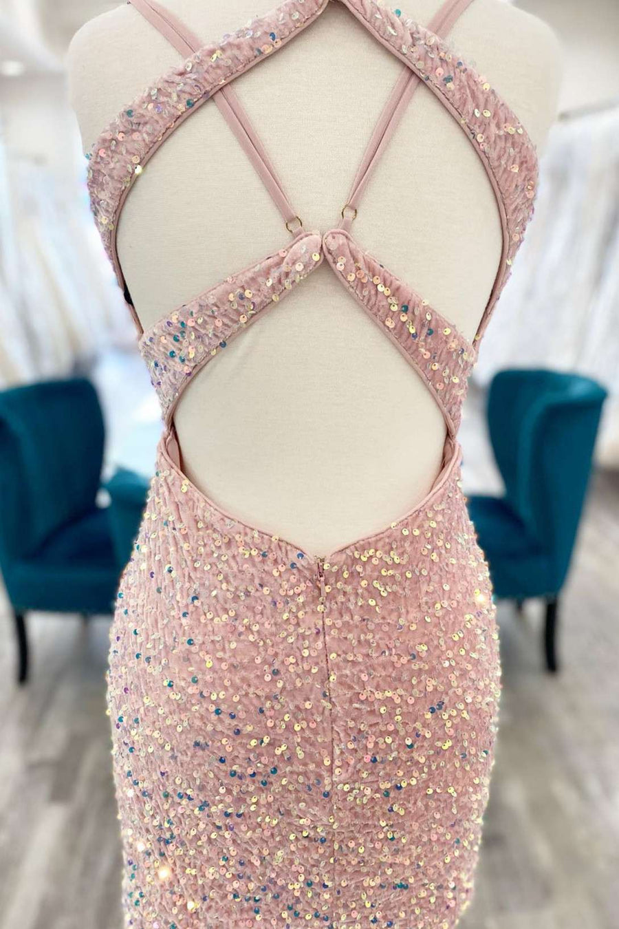 Pink Iridescent Sequin Lace-Up Short Homecoming Dress Modsele Pink Iridescent Sequin Lace-Up Short Homecoming Dress Modsele