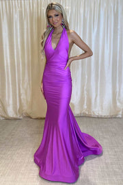Purple Halter Mermaid Long Prom Dress