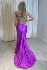 Purple Halter Mermaid Long Prom Dress