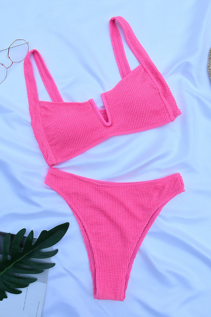 Stretchy Blue Notched Bandeau Swimsuit