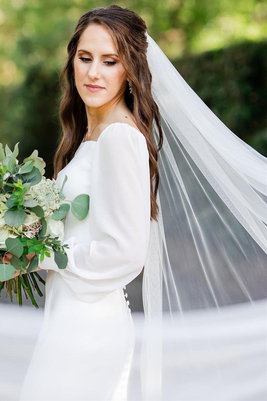 White Long Sleeve Trumpet Long Wedding Dress