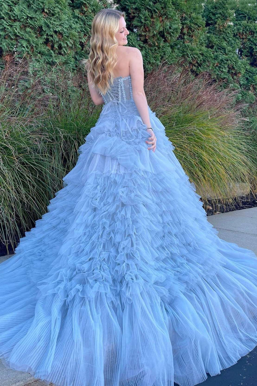 periwinkle strapless prom dress Lace-Up Long Periwinkle Prom Dress with Beaded Bodice Blush / 00