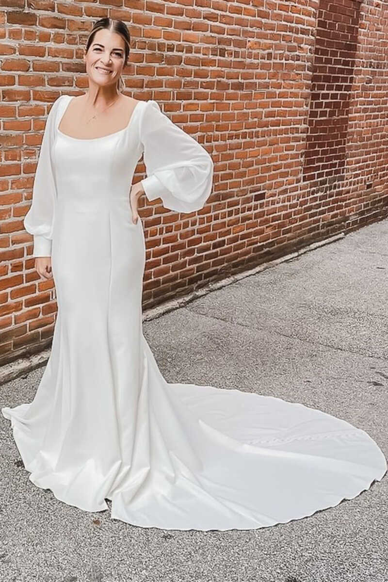 Elegant Square Neck Long Sleeve Backless Mermaid Dress – Modsele