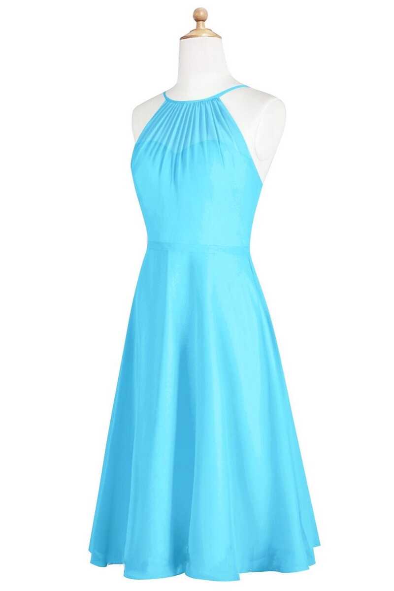 Pool Blue Halter Spaghetti Straps Short Bridesmaid Dress