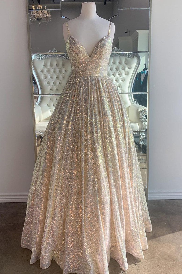 Pink Sequin Empire Long Prom Dress