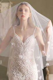 White Mesh Flower Bridal Veil with Hair Comb