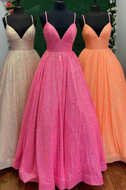 Pink Sequin Empire Long Prom Dress