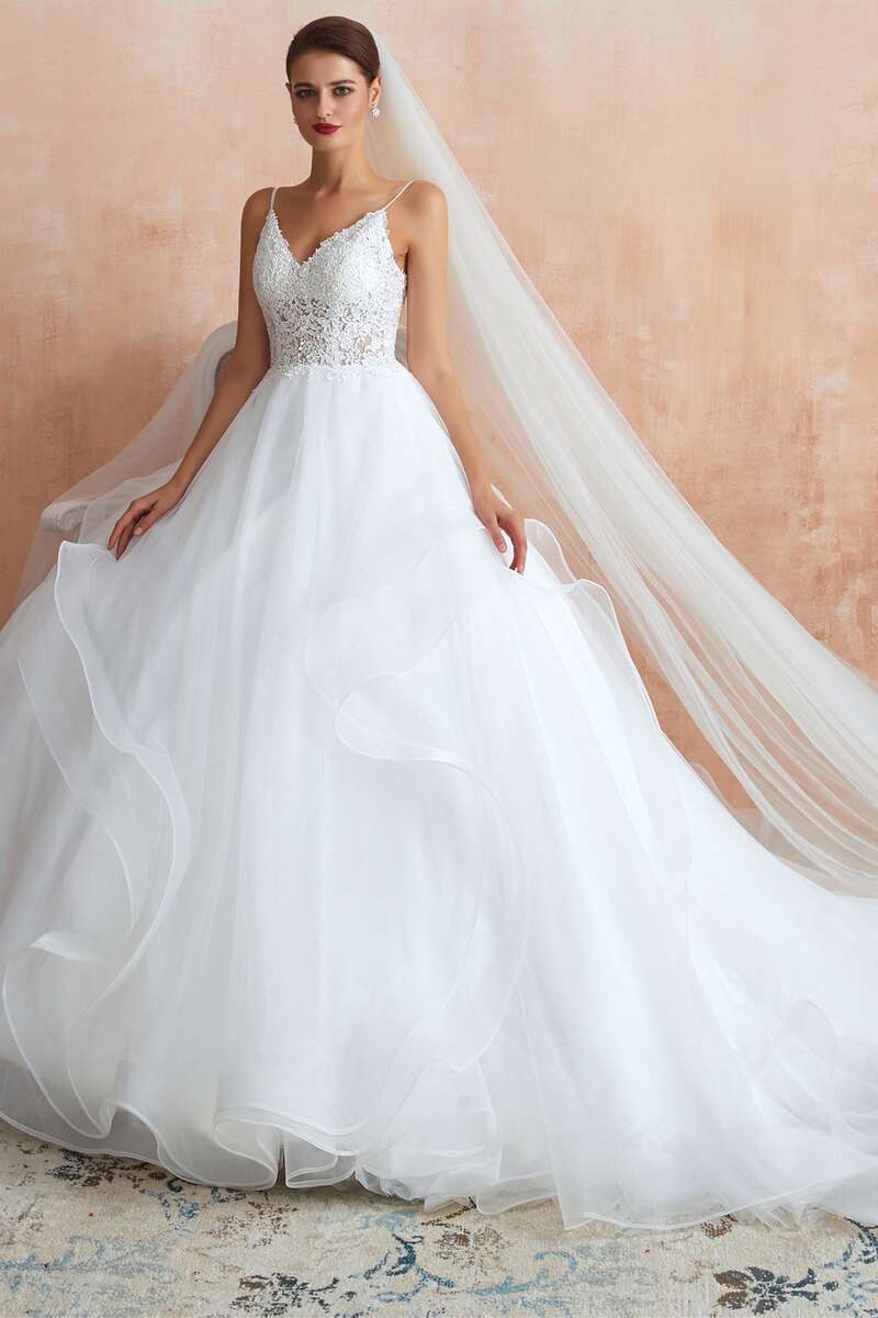 A-Line Layers Straps Lace-Up Back Wedding Dress Modsele A-Line Layers Straps Lace-Up Back Wedding Dress Modsele