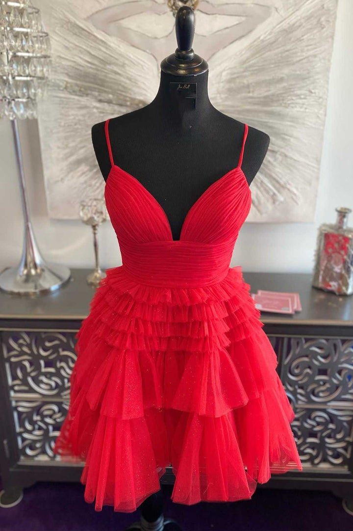A-Line V-Neck Multi-Tiered Short Party Dress
