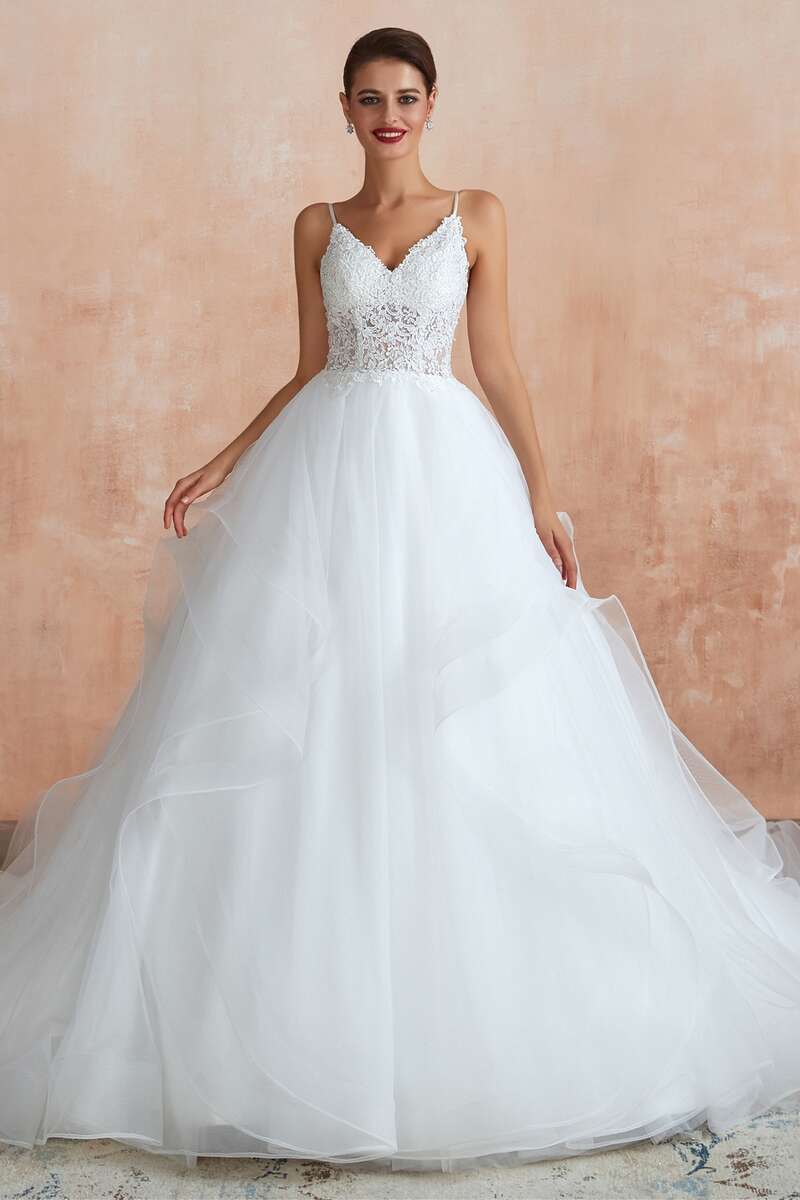 A-Line Layers Straps Lace-Up Back Wedding Dress Modsele A-Line Layers Straps Lace-Up Back Wedding Dress Modsele