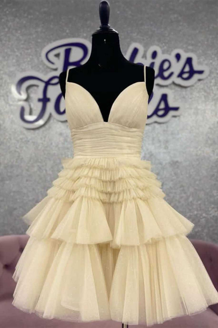 A-Line V-Neck Multi-Tiered Short Party Dress