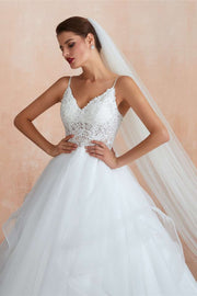 A-Line Layers Straps Lace-Up Back Wedding Dress