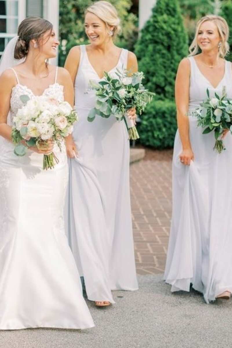 Simple White V-Neck A-Line Bridesmaid Dress