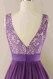 Purple Lace Jewel Sleeveless Tiered Bridesmaid Dress
