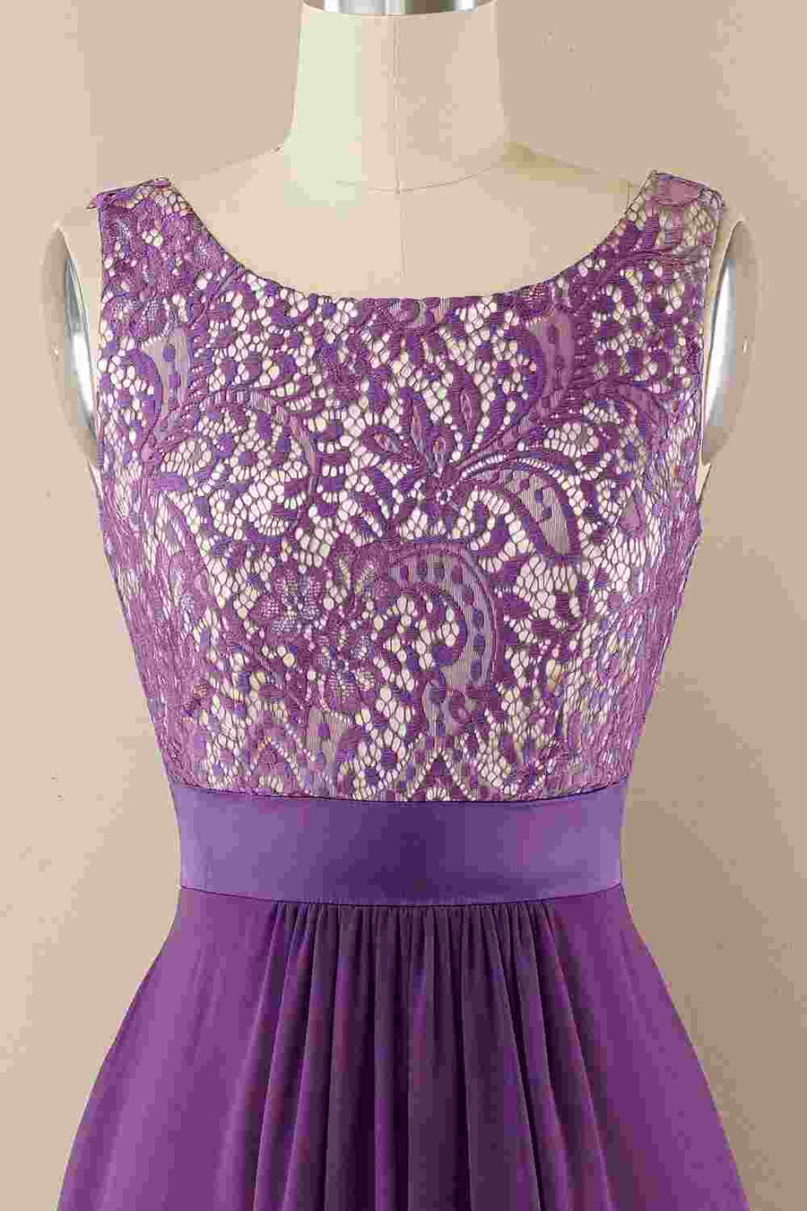 Purple Lace Jewel Sleeveless Tiered Bridesmaid Dress