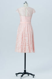 Pink Jacquard V-Neck Short Bridesmaid Dress with Bow