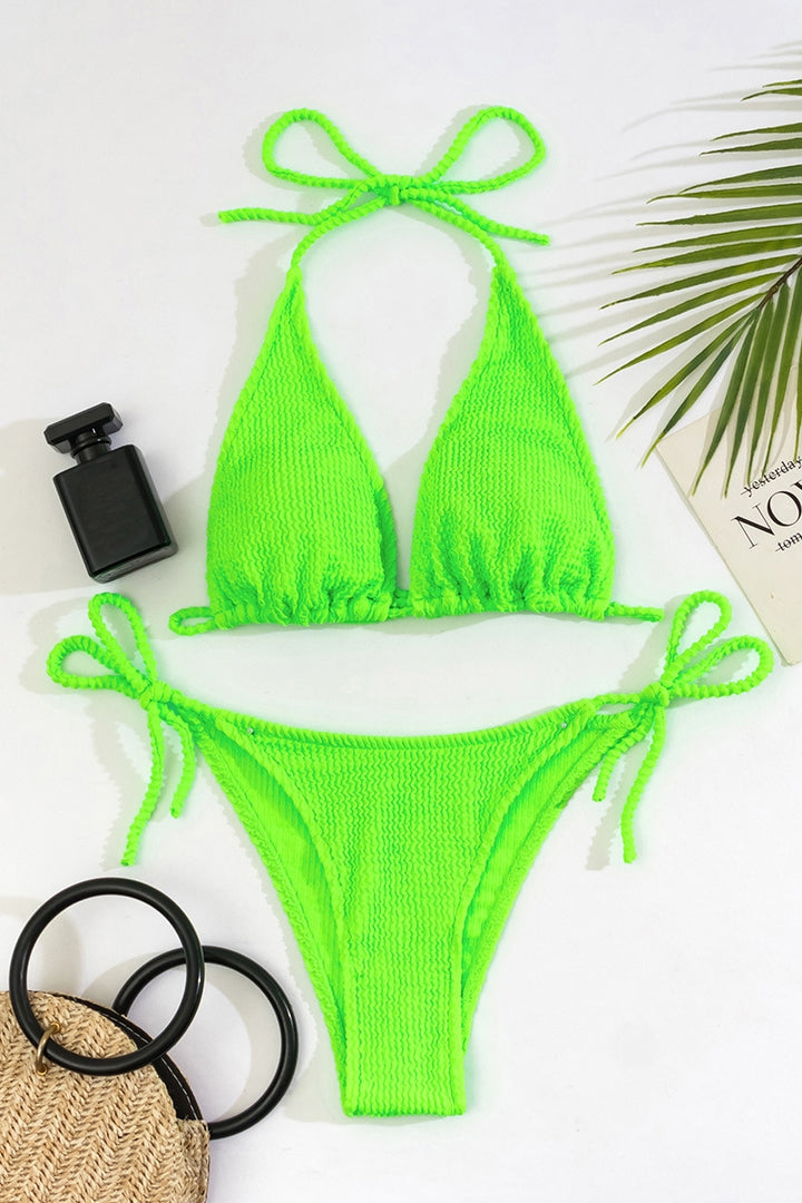 Hot Pink Halter Side-Tie Swimsuit