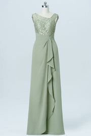 Sage Green Asymmetrical Embroidered Bridesmaid Dress