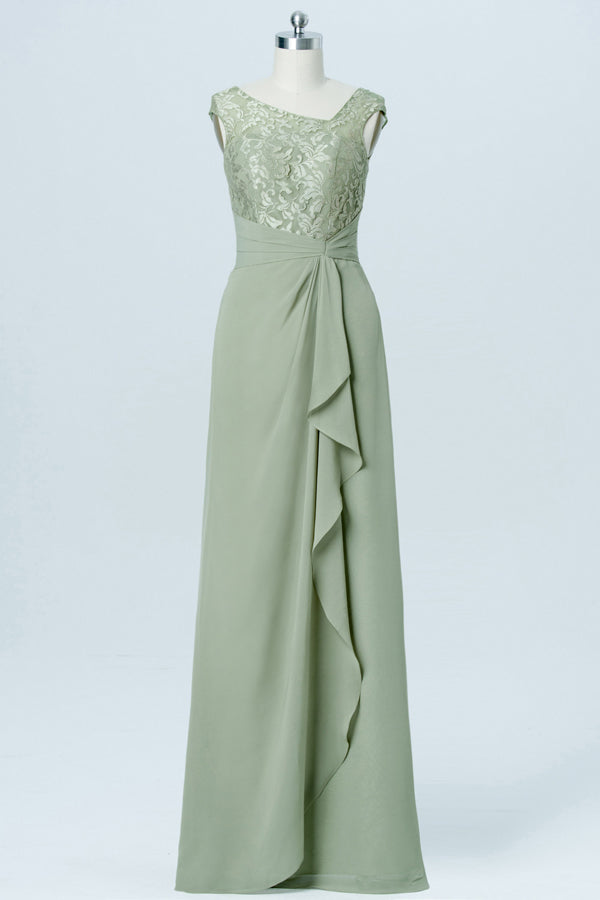 Sage Green Asymmetrical Embroidered Bridesmaid Dress – Modsele