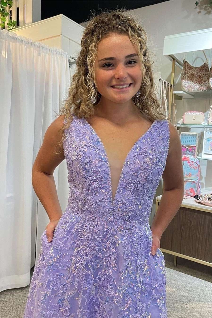 Lavender Floral Prom Dresses