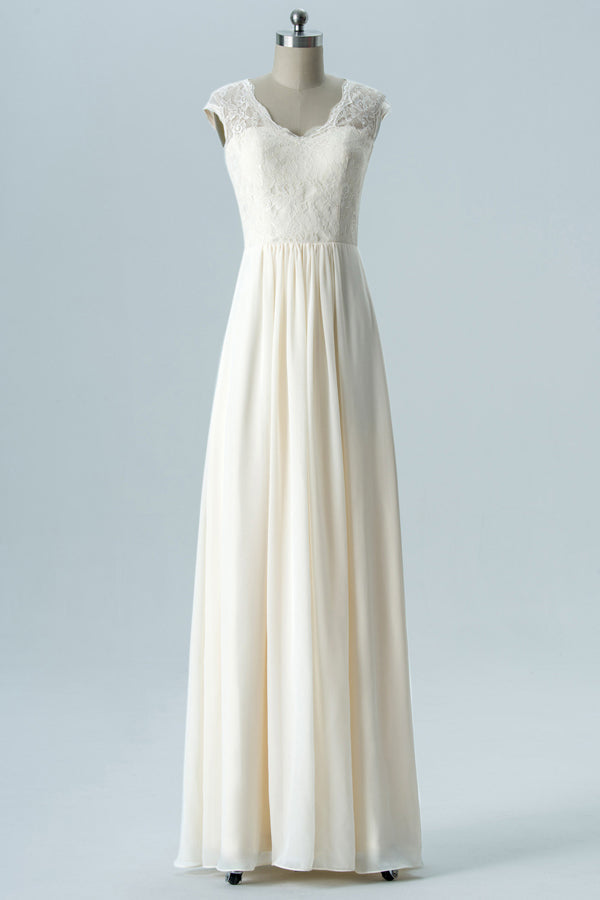 Off-White Embroidered Sleeveless Bridesmaid Dress