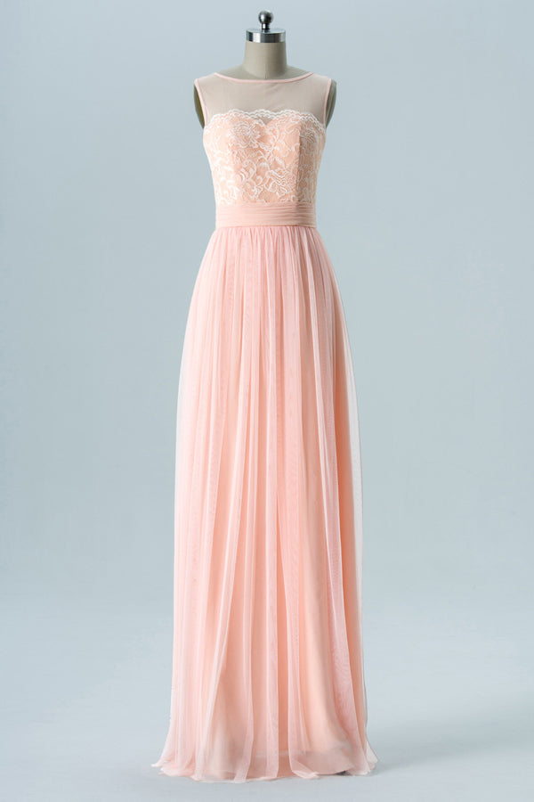 Peach Embroidered Sleeveless Bridesmaid Dress