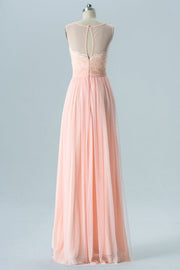 Peach Embroidered Sleeveless Bridesmaid Dress