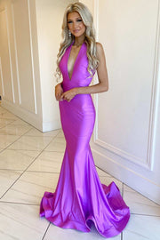 Purple Halter Mermaid Long Prom Dress