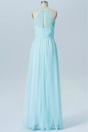 Light Blue Halter Sweetheart Tiered Bridesmaid Dress