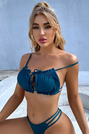 Teal Blue Strappy Cutout Swimsuit