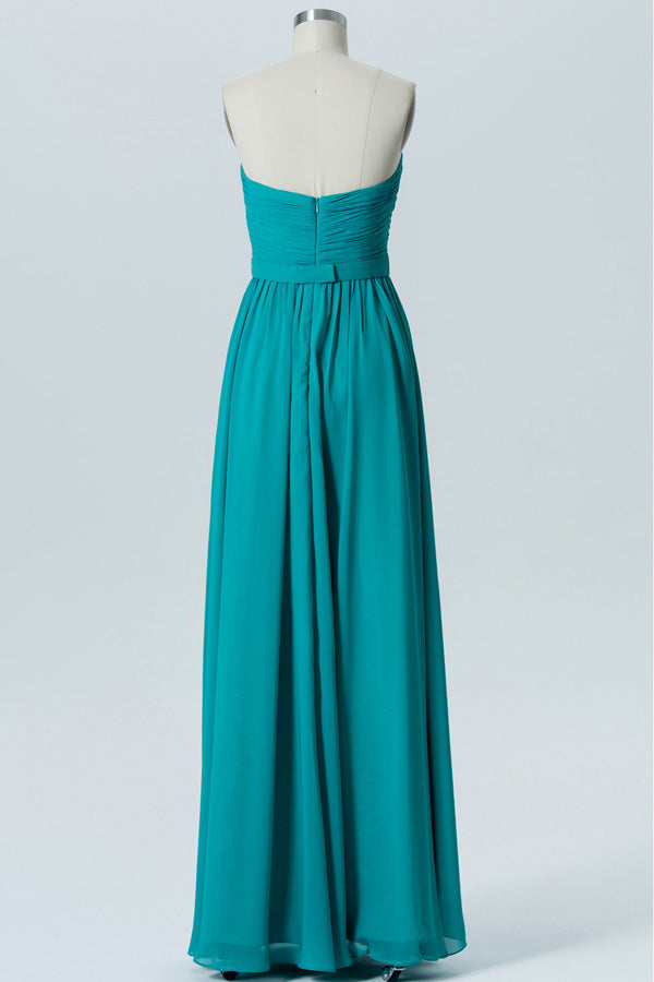 Turquoise Strapless Ruffled Bridesmaid Dress