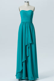 Turquoise Strapless Ruffled Bridesmaid Dress