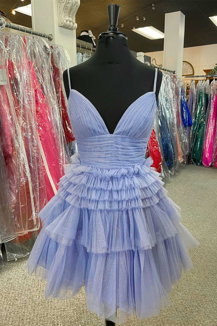A-Line V-Neck Multi-Tiered Short Party Dress