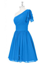 Blue One-Shoulder A-Line Short Bridesmaid Dress