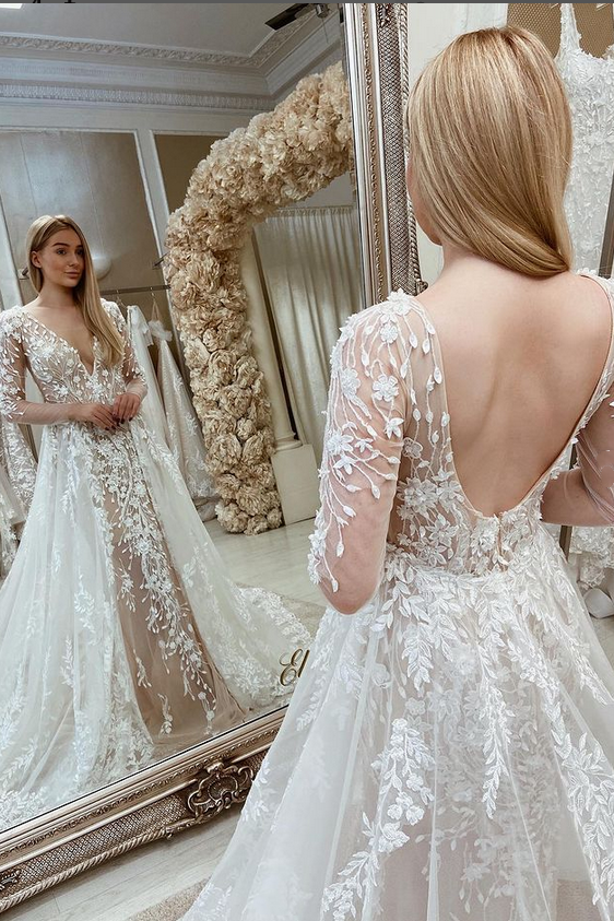 White Lace Backless Mermaid Wedding Dress with Attached Train Modsele White Lace Backless Mermaid Wedding Dress with Attached Train Modsele