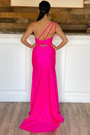 Hot Pink One-Shoulder Mermaid Long Formal Dress