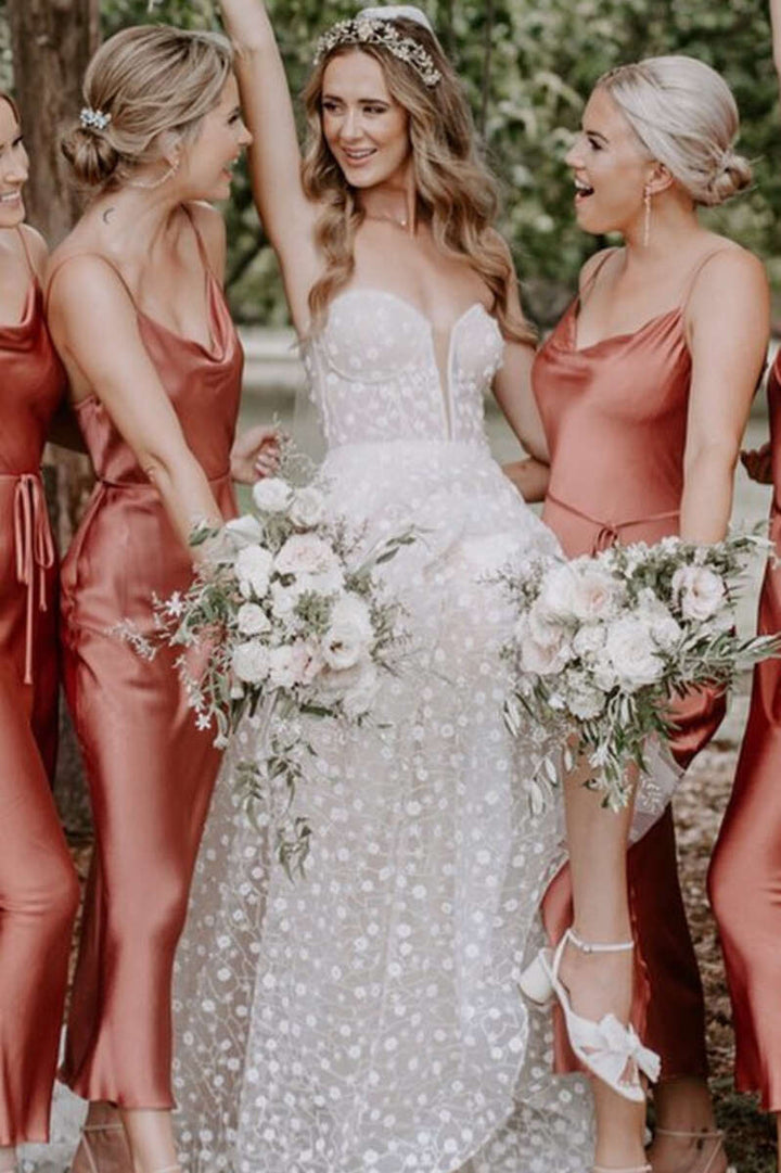 Rust Red Cowl Neck Long Bridesmaid Dress