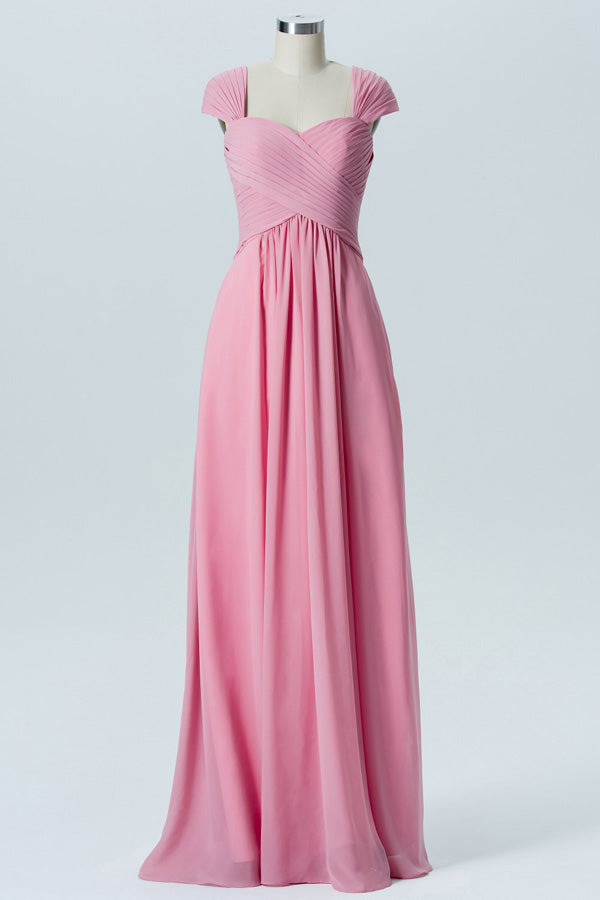 Pink Sweetheart Cap Sleeve Bridesmaid Dress