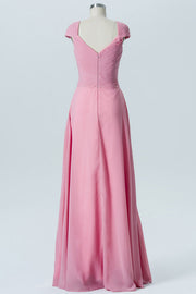 Pink Sweetheart Cap Sleeve Bridesmaid Dress