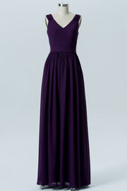 Simple Purple V-Neck Backless Bridesmaid Dress