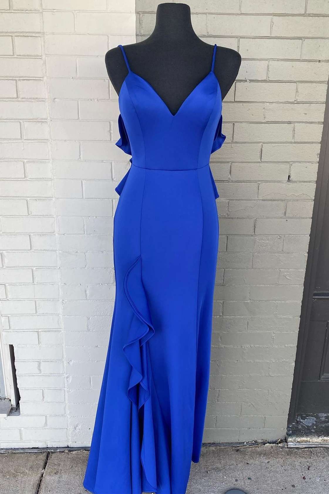 Royal Blue V-Neck Backless Ruffles Maxi Dress – Modsele