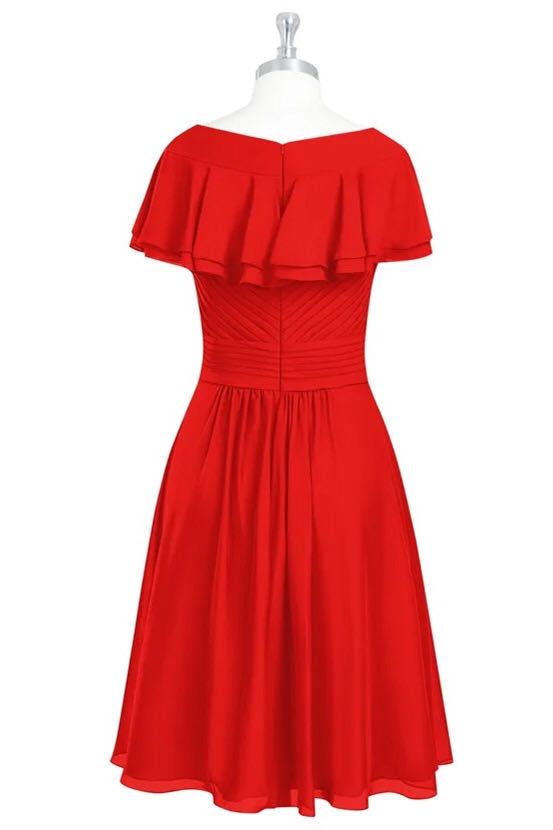Red V-Neck Ruffled A-Line Short Bridesmaid Dress