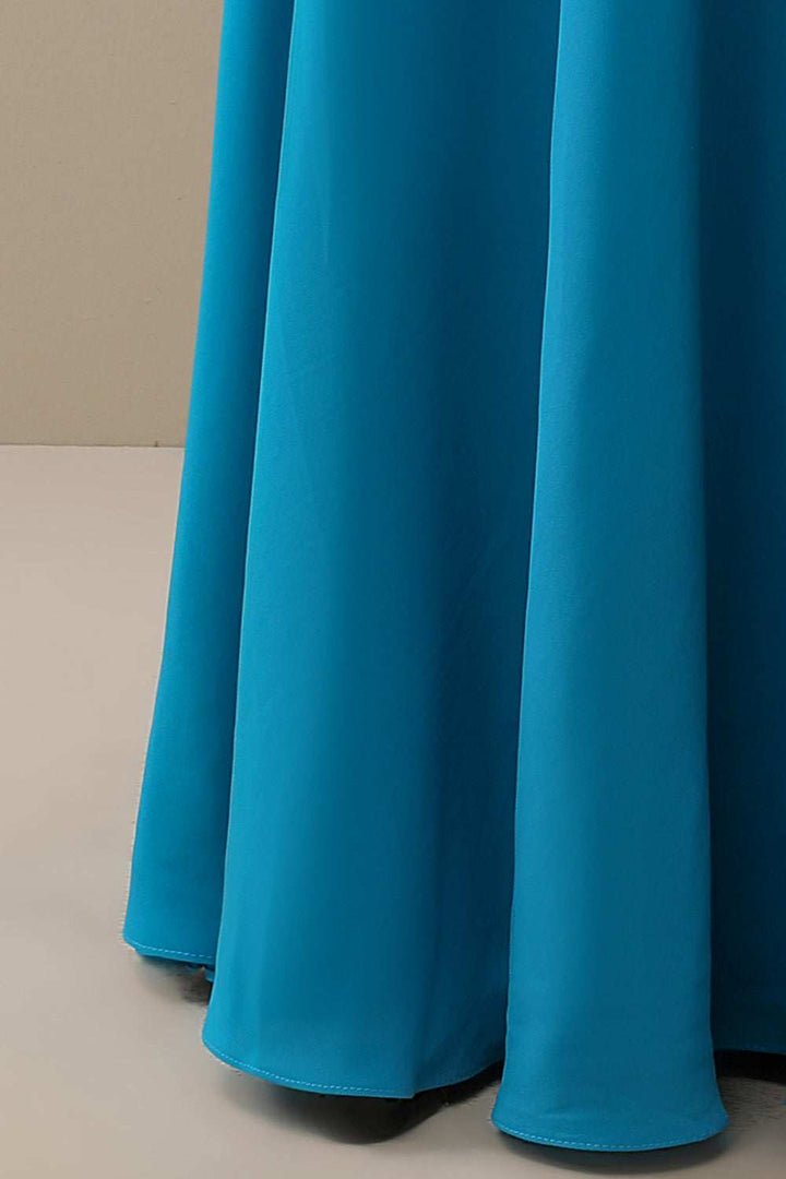 Blue Lace Short Sleeve Long Mother of the Bride Dress