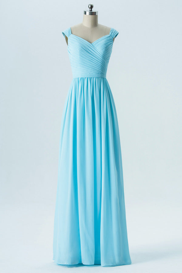Light Blue V-Neck Wrap Bridesmaid Dress