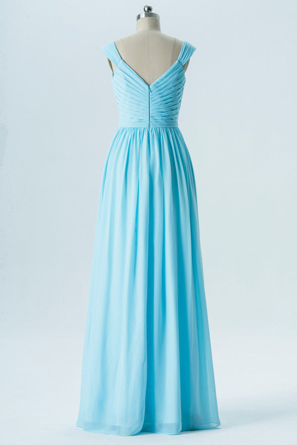 Light Blue V-Neck Wrap Bridesmaid Dress
