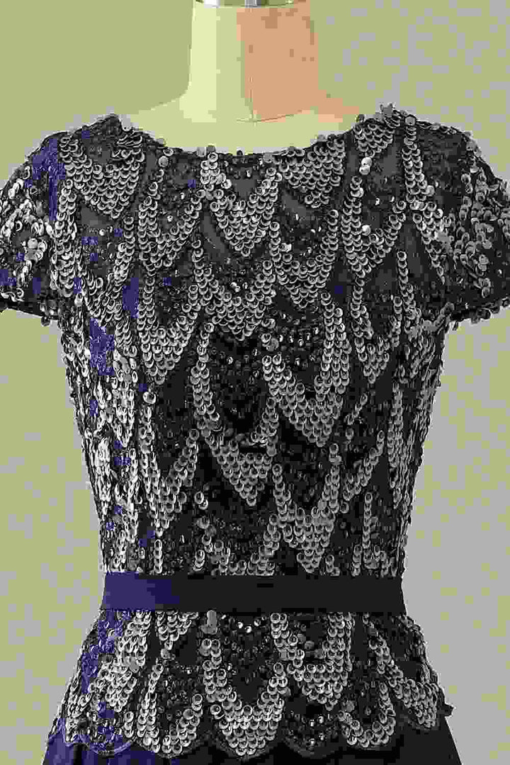 Navy Blue Sequins Mother of the Bride Dress